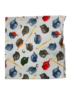 PB Kids Baseball Caps Twin Flat Sheet Organic Cotton MLB Teams Balls, Bats